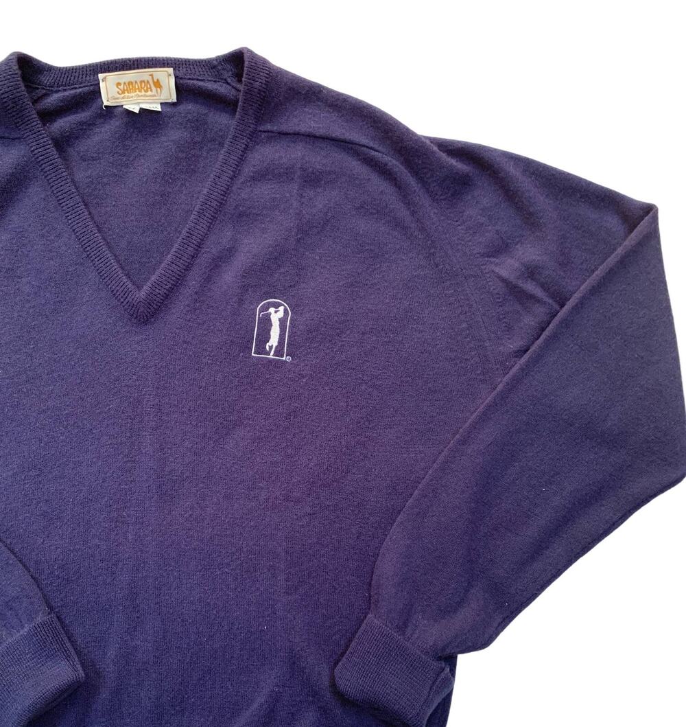 Vintage Sahara Dark Blue V-Neck Golf Sweater Unisex Size Medium